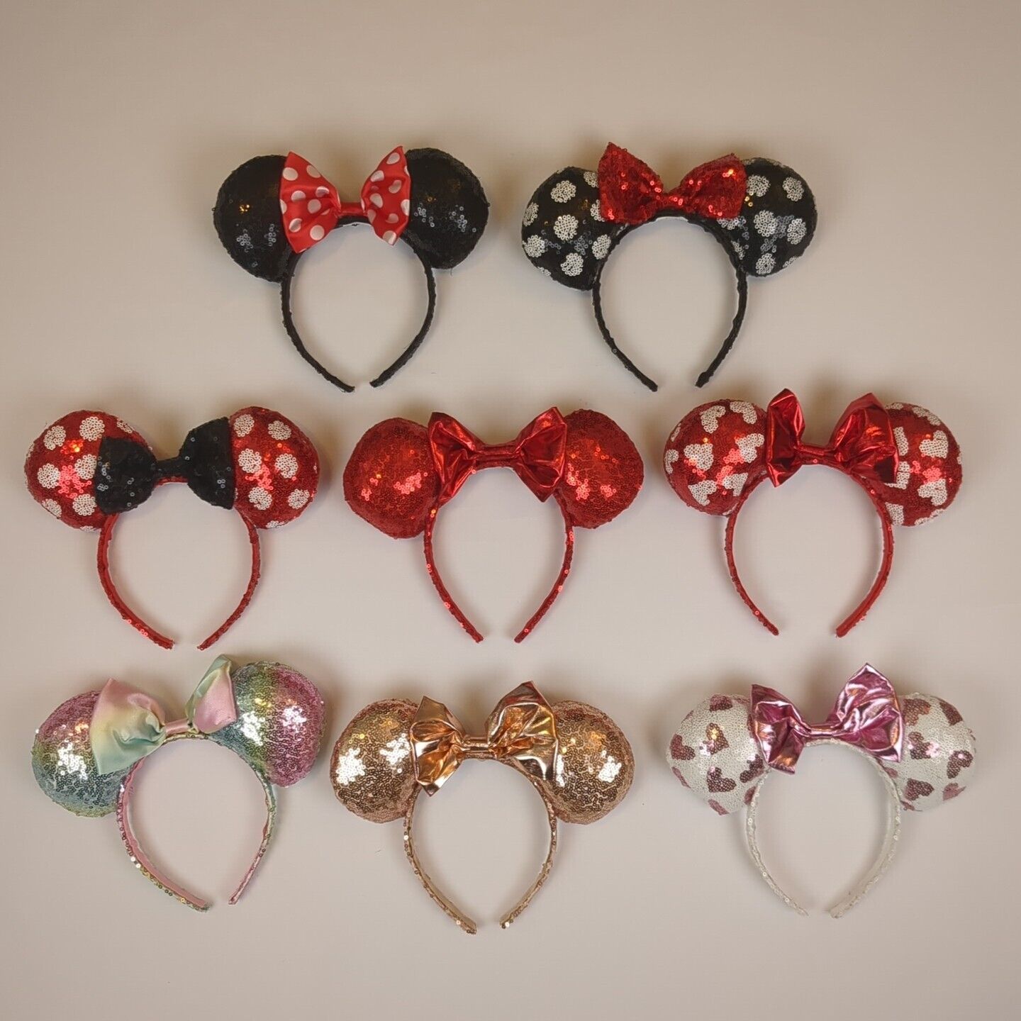 Genuine Disney Minnie Mouse Deluxe Sequined Headbands - Set of 8