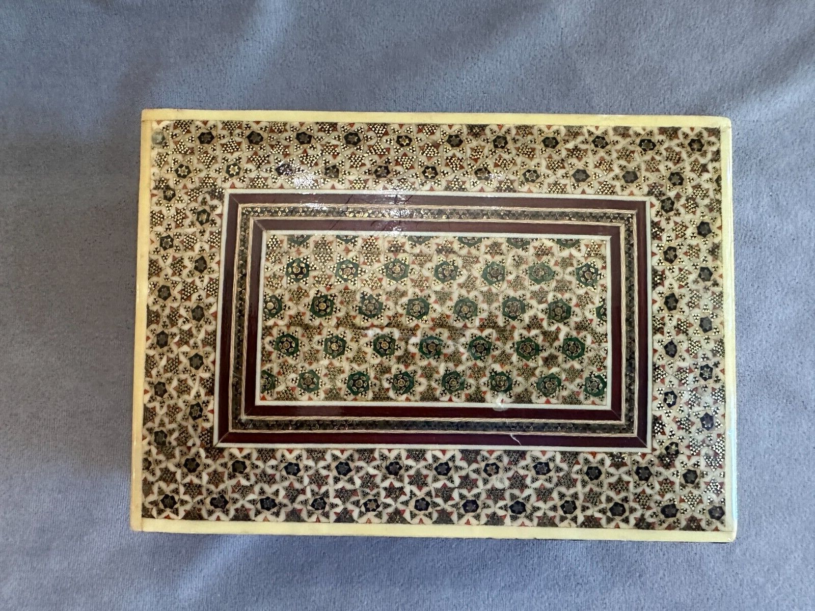 Handcrafted Isfahan Persian Jewelry Box, Lined Dark Green Felt