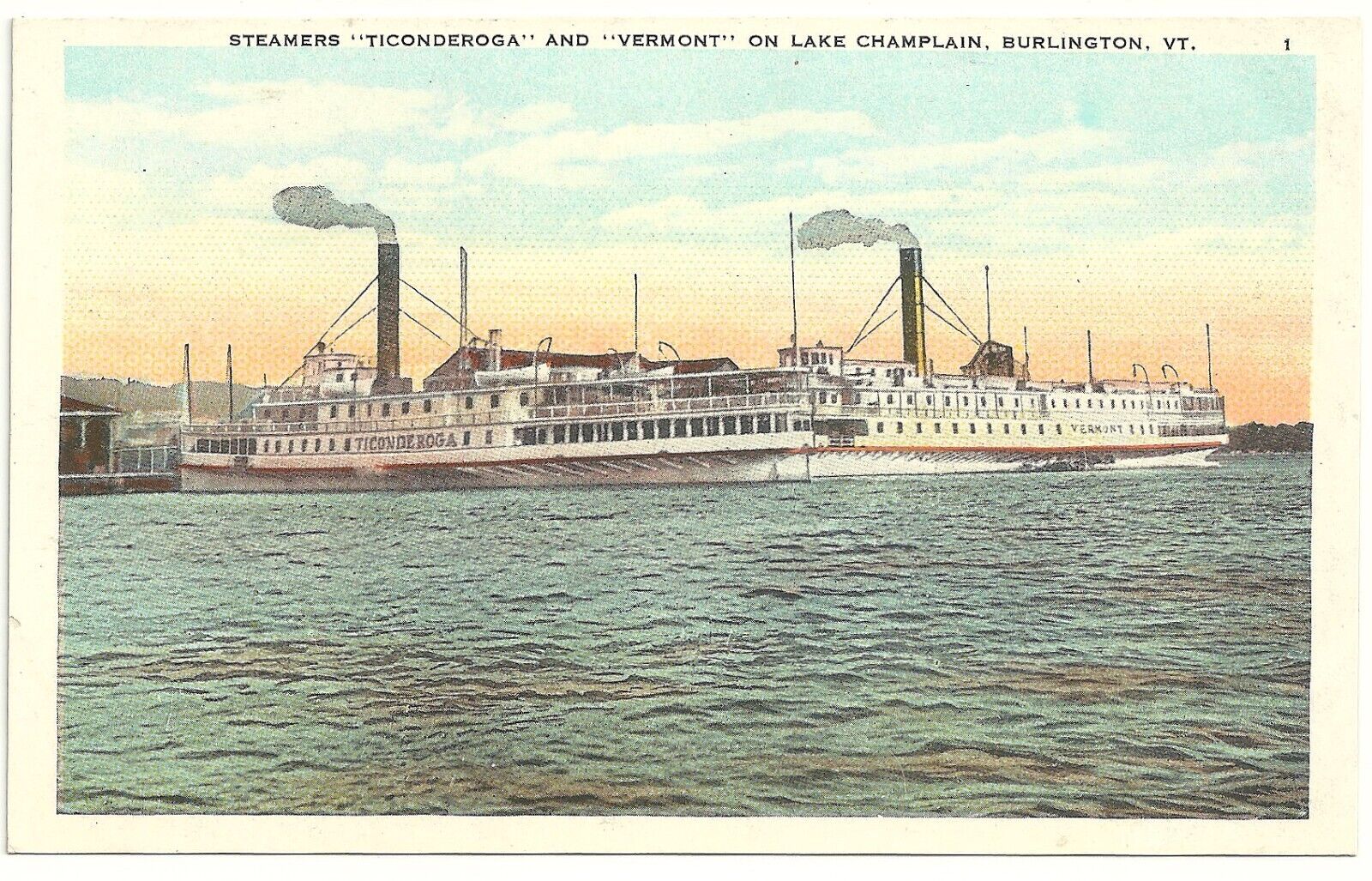 Postcard VT Ticonderoga, Lake Champlain, Burlington VT, 1920s VTG Steamers
