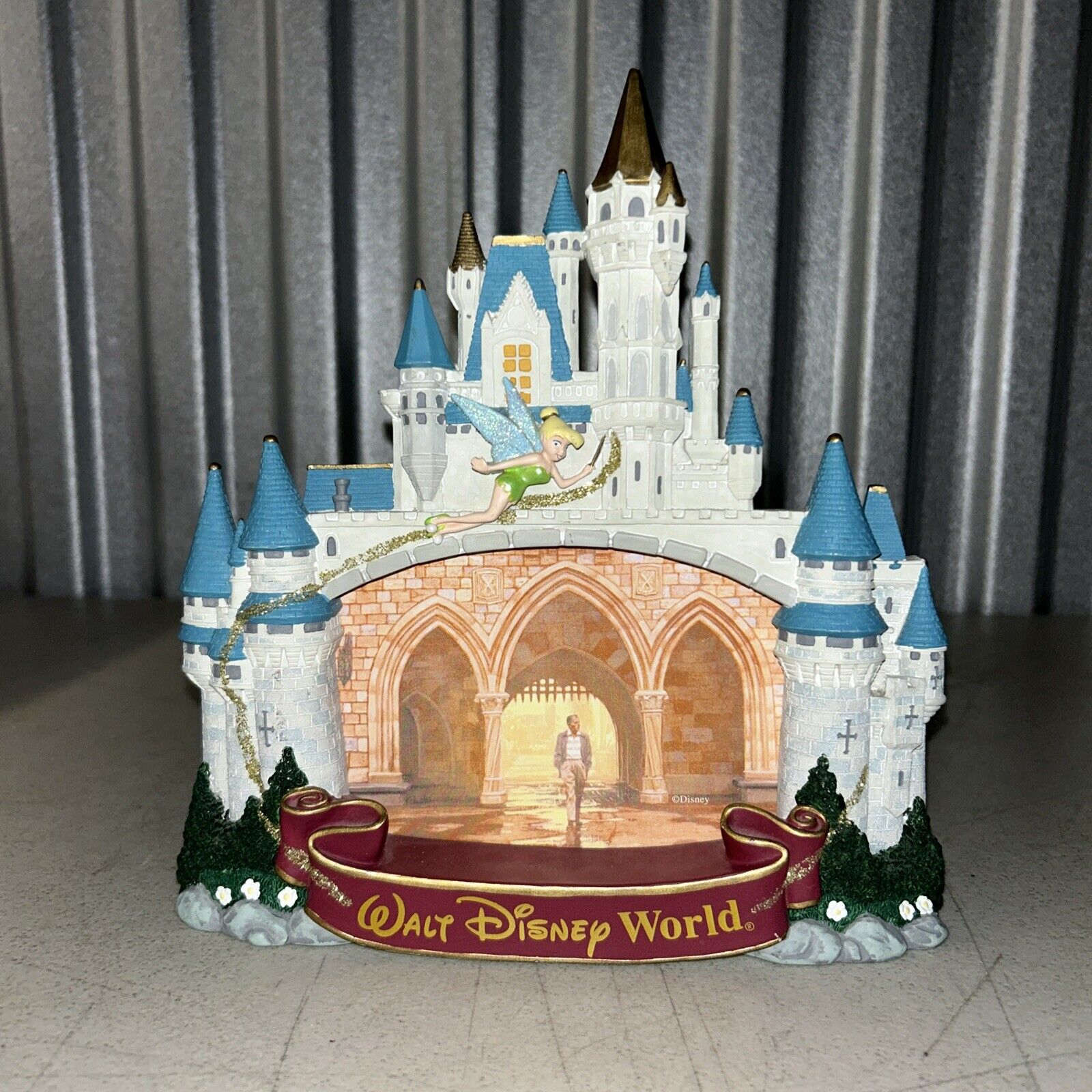 Walt Disney World Castle Picture Frame Tinkerbell Gold Glitter EUC