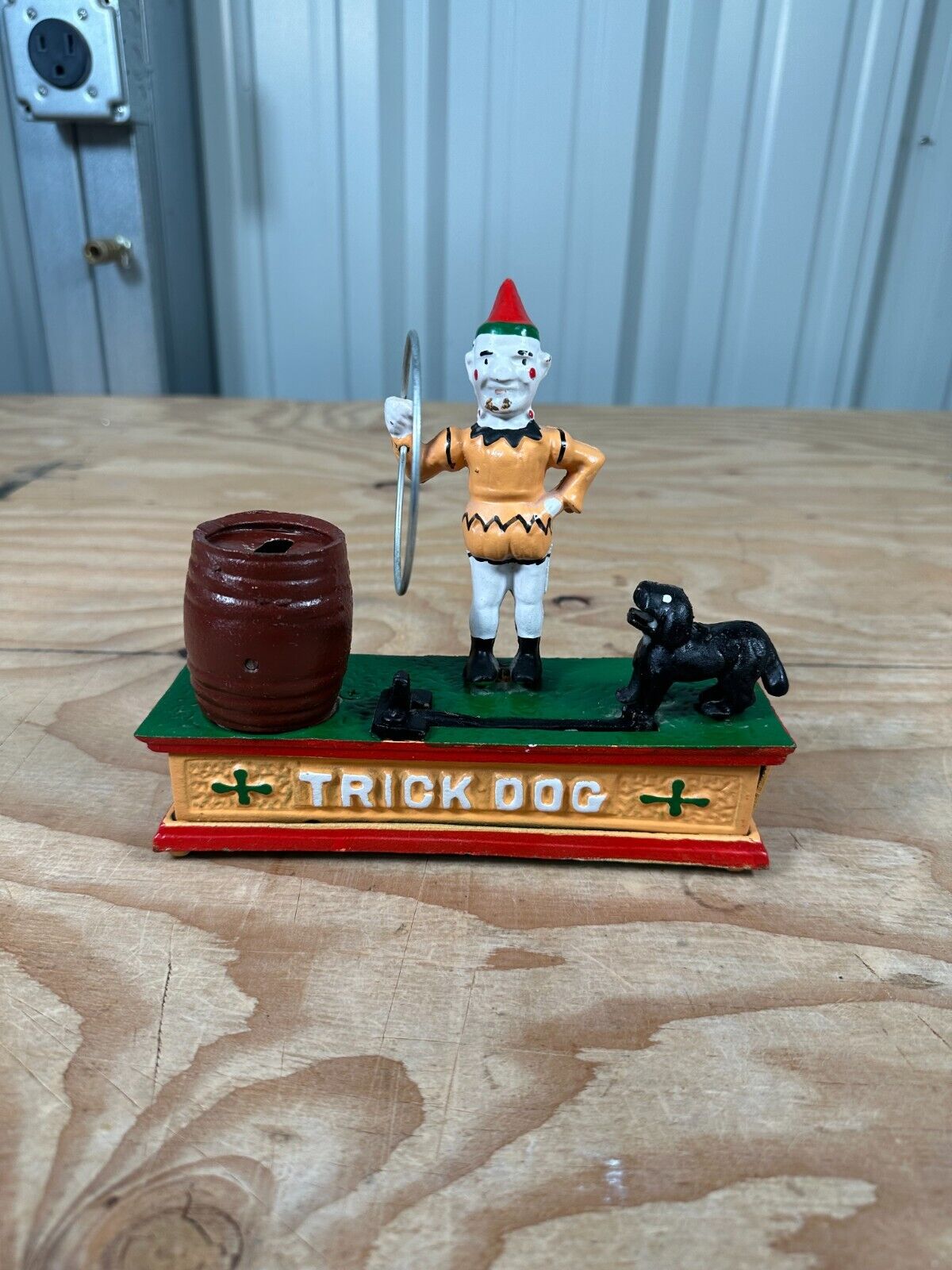 Vintage Cast Iron Trick Dog Circus Clown Mechanical Coin Bank Works Taiwan