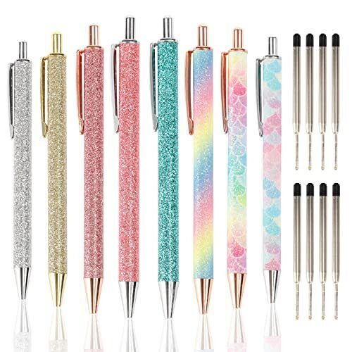 JPSOR 8pcs Sparkly Fancy Pens for Women Nice Glitter Ballpoint Pens Cute Wome