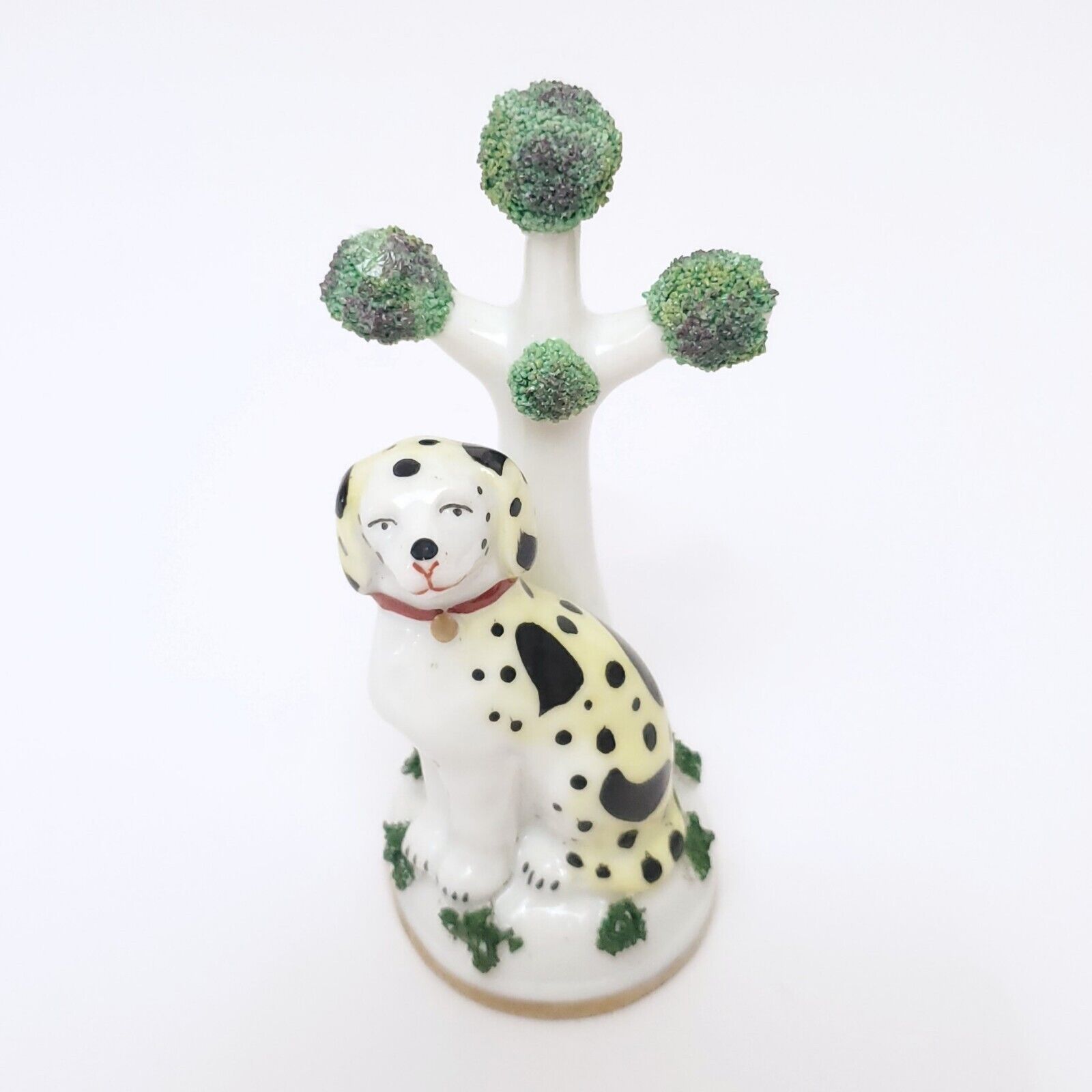 Antique 1800s Staffordshire Spotted Dog Tree Figurine Pearlware Germany