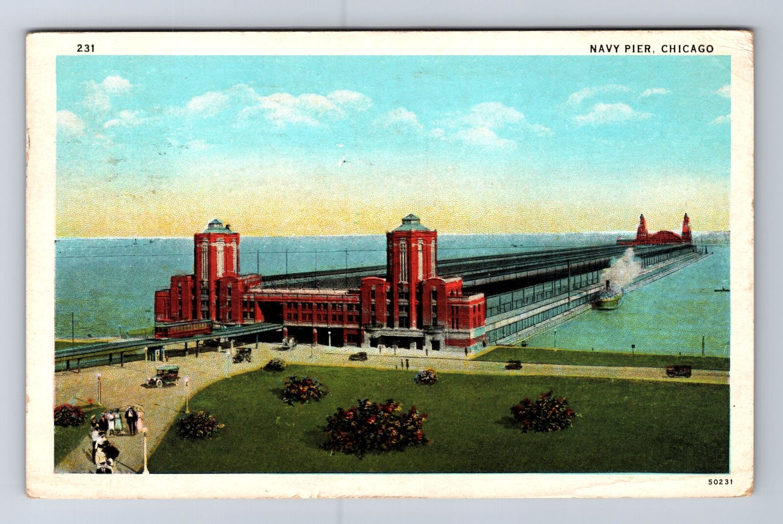 Chicago IL-Illinois, Navy Pier, Largest Pier in World, Vintage PC c1929 Postcard