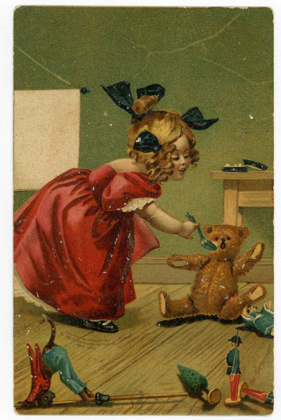 Vintage Postcard MOLLY & THE BEARS Molly Feeding The Bear Series by M. Greiner
