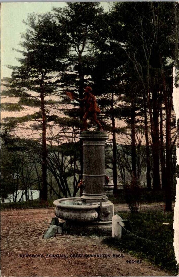 Postcard Newsboys Fountain Great Barrington Massachusetts MA