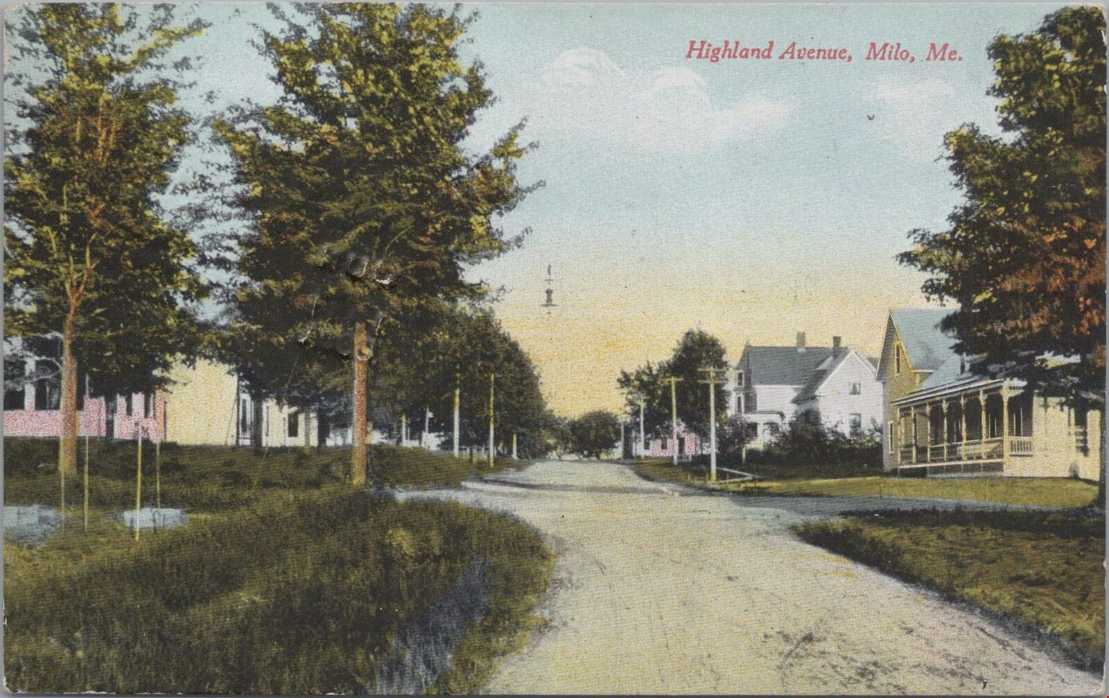 Postcard Highland Avenue Milo ME Maine 