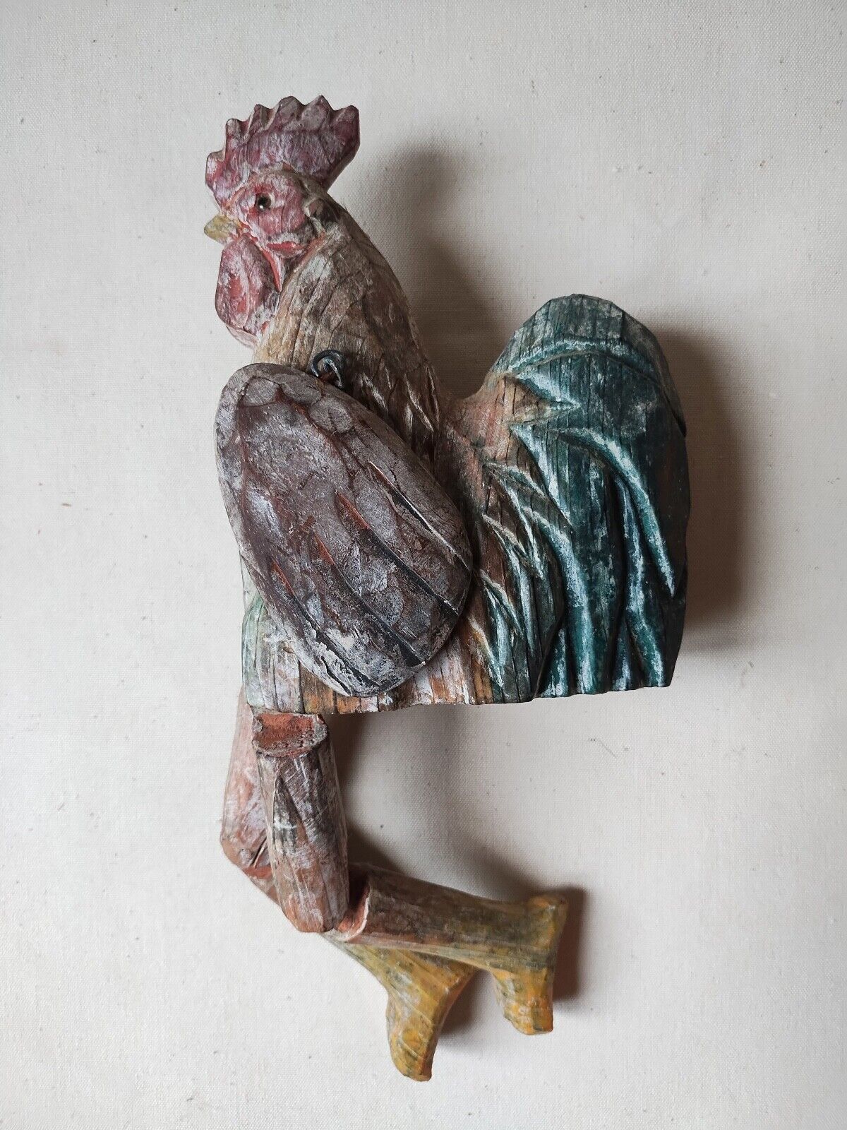Wooden Rooster, Articulated Shelf Sitter - Hand Carved Folk Art Figure