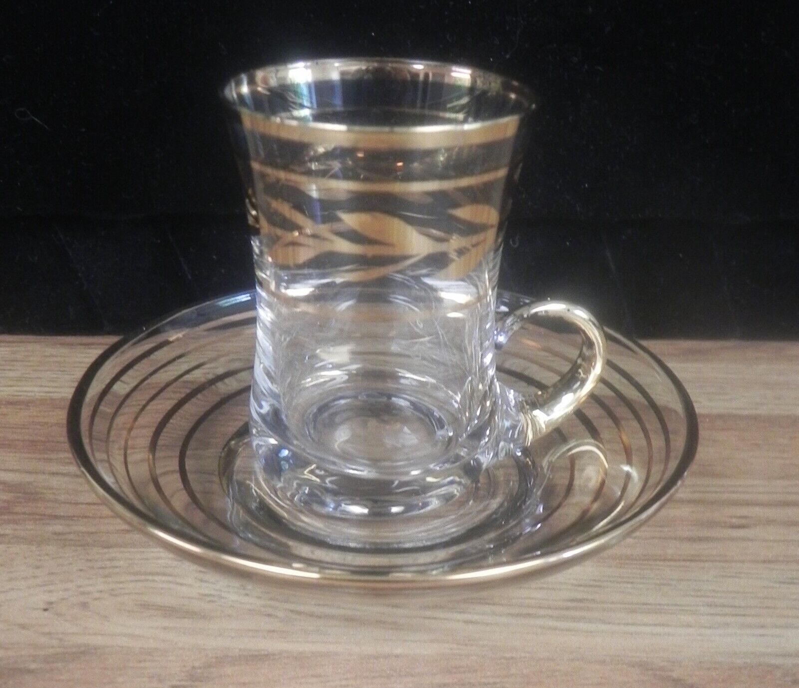 VINTAGE Turkish TEA COFFEE EXPRESSO Cup And Saucer, Gold Tone & LEAF Design