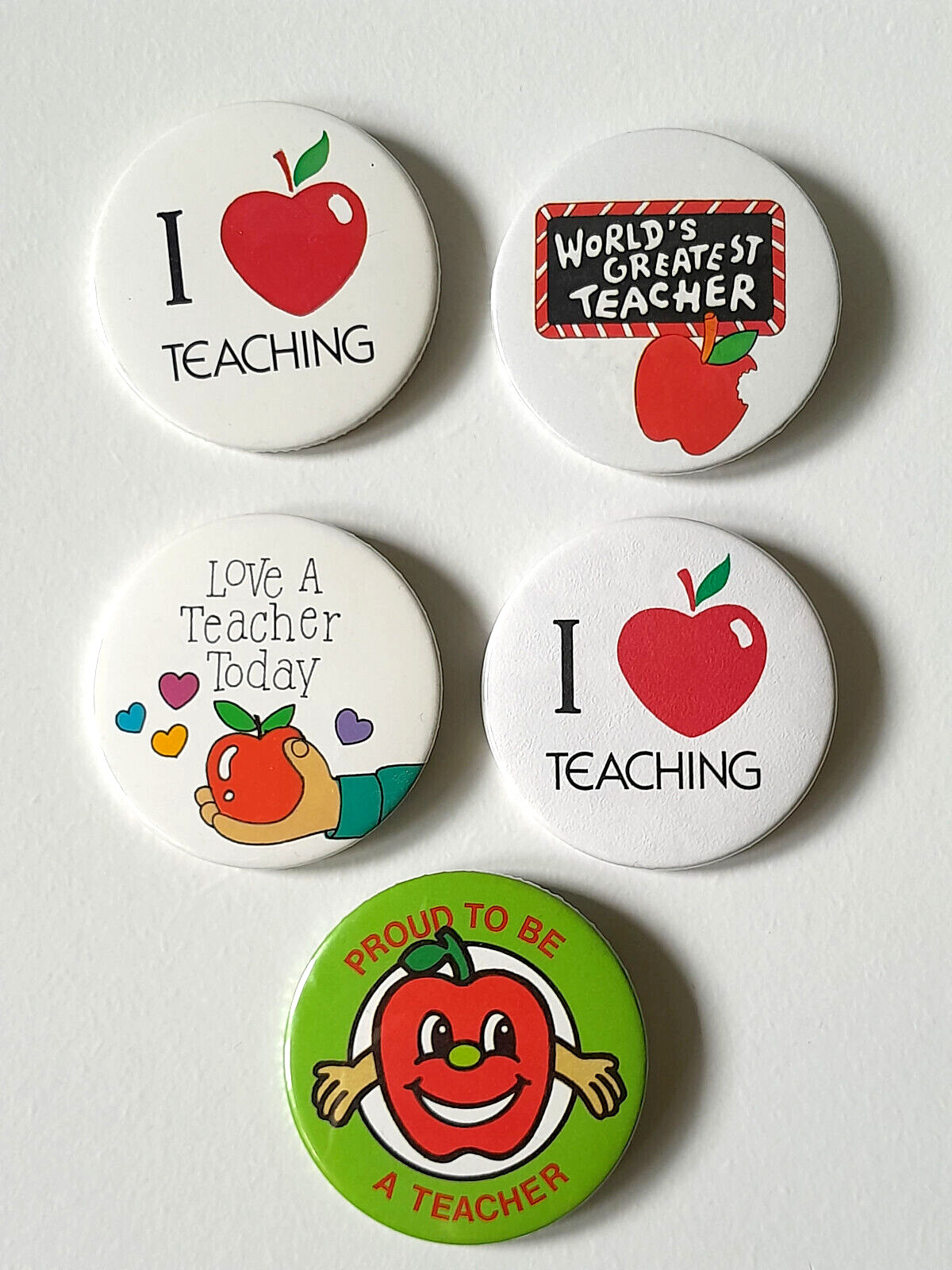 5 Vintage I LOVE TEACHING Teacher Educator School Pinback Buttons Pins