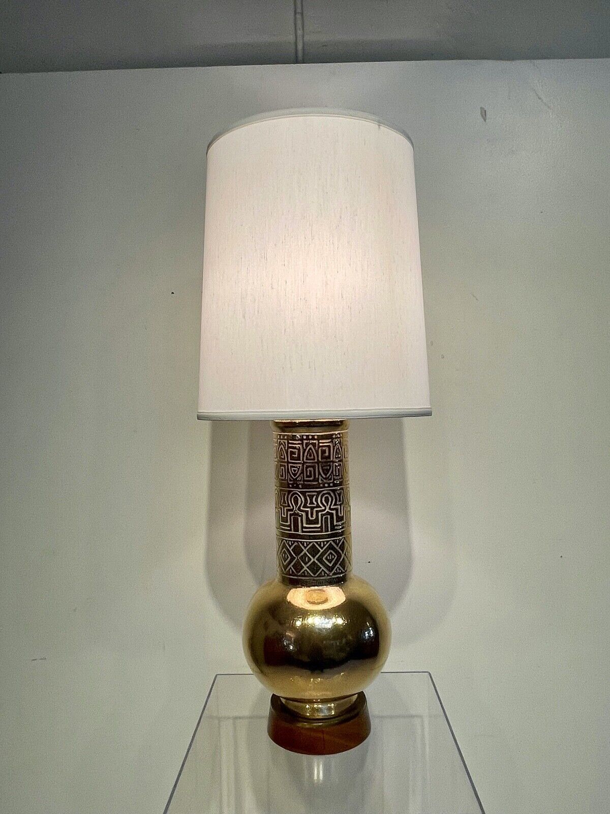 Gilded Hollywood Regency Stiffel Table Lamp with Egyptian Revival Ceramic Heirog