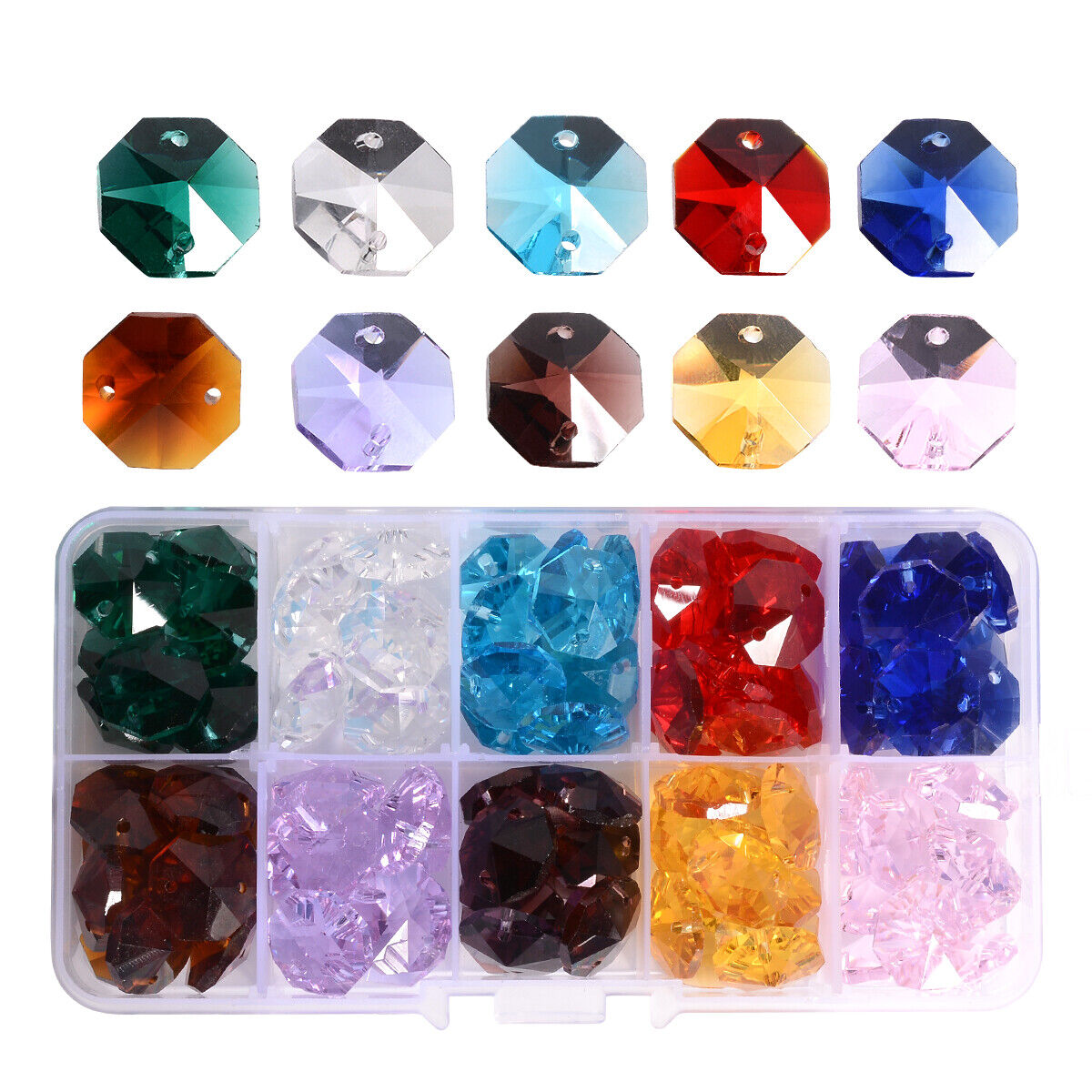 LONGWIN 100pcs 14MM Color Crystal Octagon Beads Chandelier Part Jewelry Making