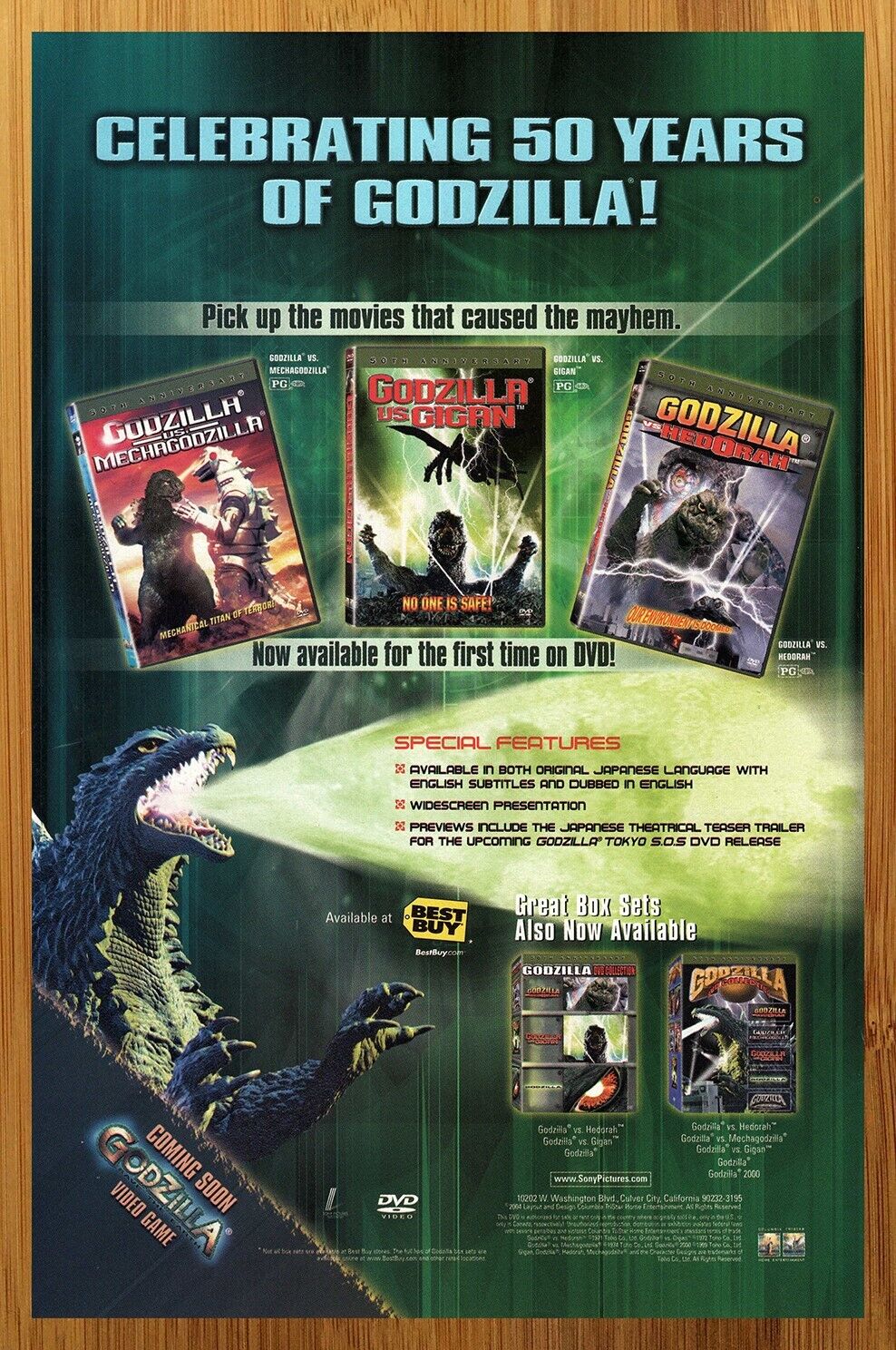 2006 Godzilla DVDs Print Ad/Poster Mechagodzilla Gigan Hedorah Movie Promo Art