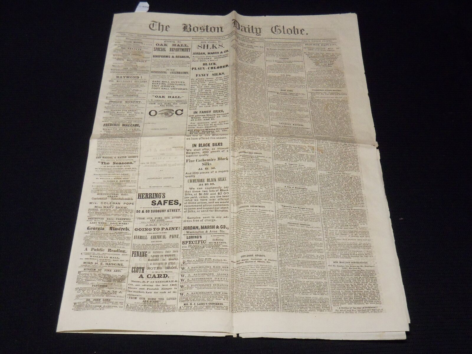1875 APRIL 21 BOSTON DAILY GLOBE NEWSPAPER - LEXINGTON - CONCORD - K 60