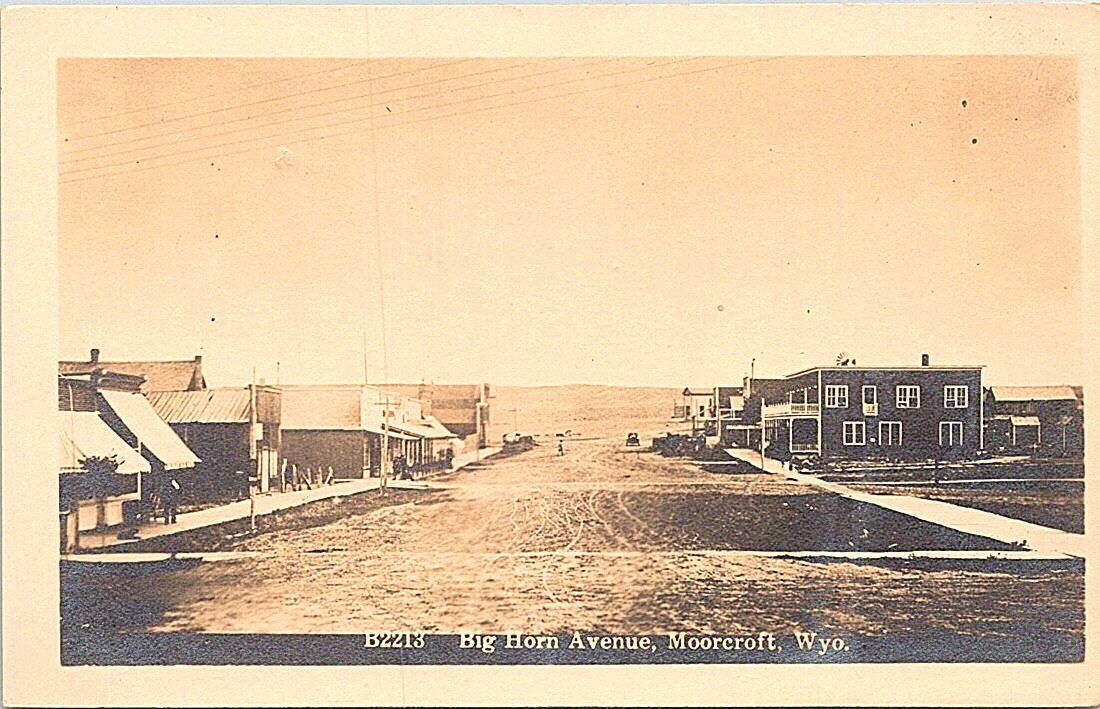 Moorcroft Wyoming RPPC Street Scene Big Horn Avenue early 1900s