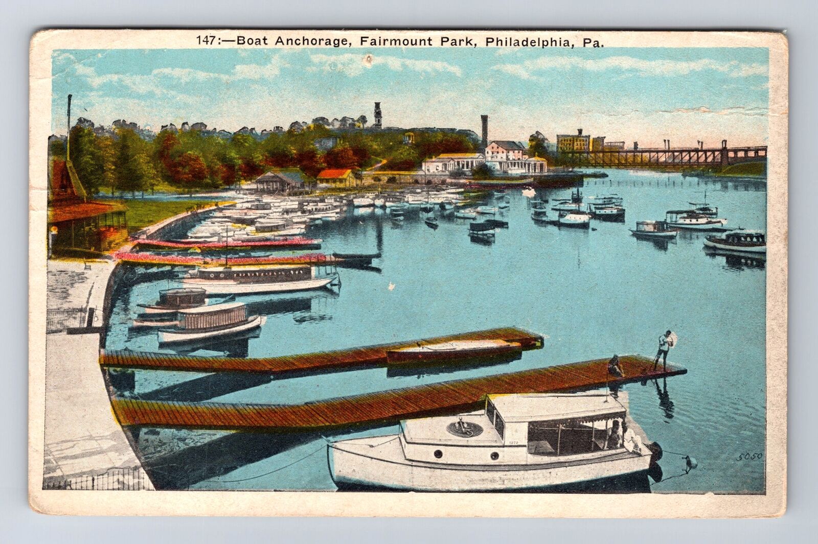 Philadelphia PA-Pennsylvania, Boat Anchorage, Fairmount Park, Vintage Postcard