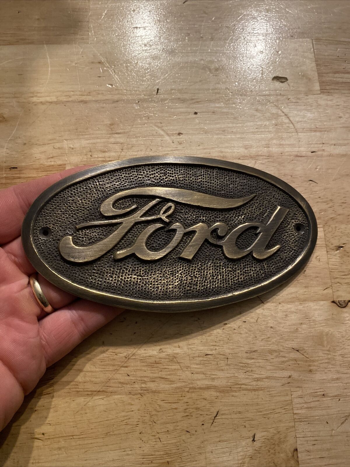 Ford Motors Sign Patina Gas Oil Plaque Auto Car Hotrod Mustang 3/4LB SOLID BRASS