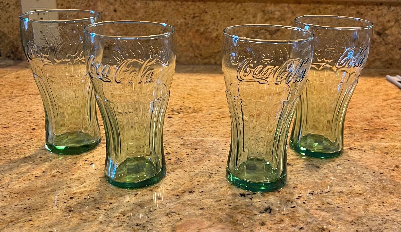 Genuine Coca-Cola Clear  Light Green Glass  16 oz Vintage Coke Set Of 4