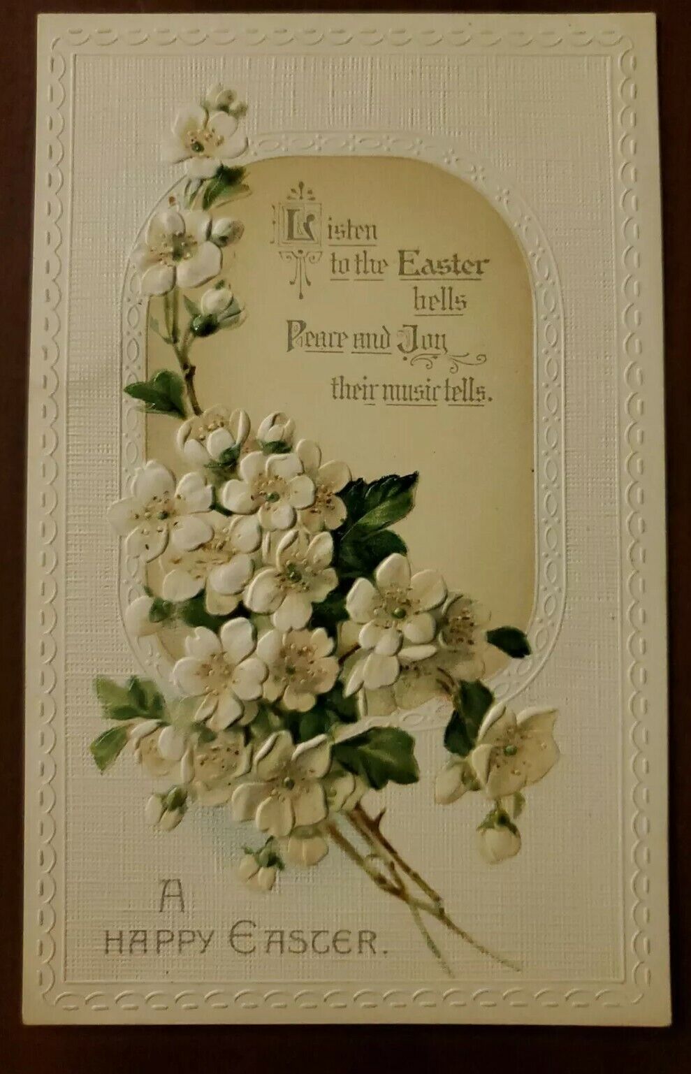 A Happy Easter Flowers Music Embossed Vintage Postcard