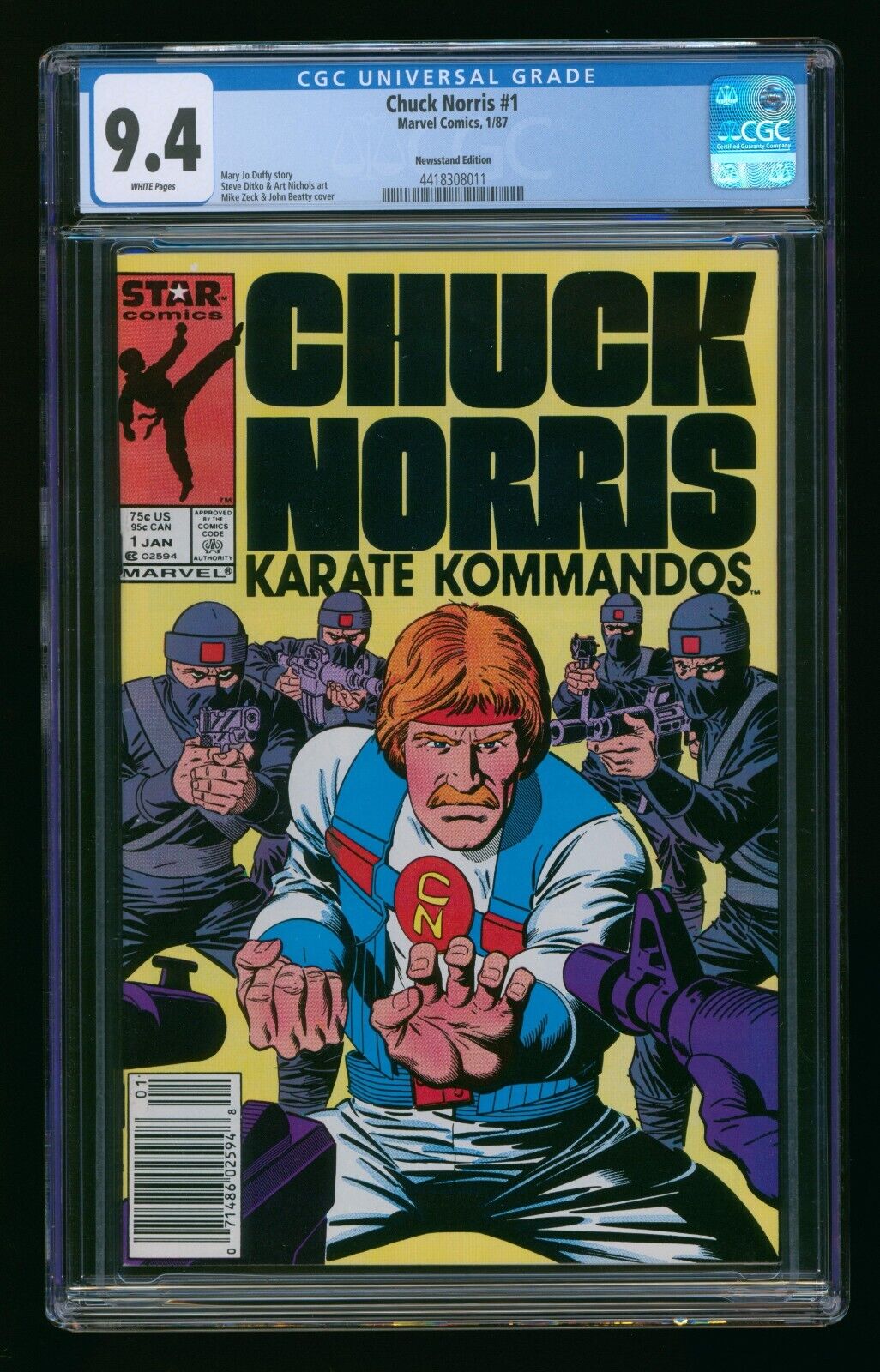 CHUCK NORRIS #1 (1987) CGC 9.4 NEWSSTAND EDITION WHITE PAGES