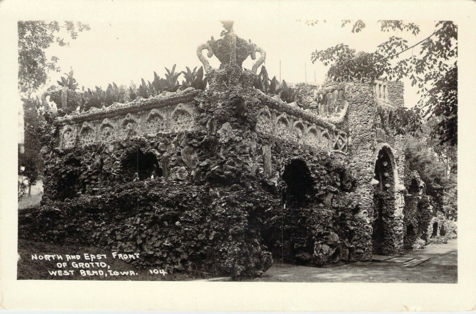 West Bend Iowa Grotto of the Redemption - 104 North & East Front - CPCC -RPPC