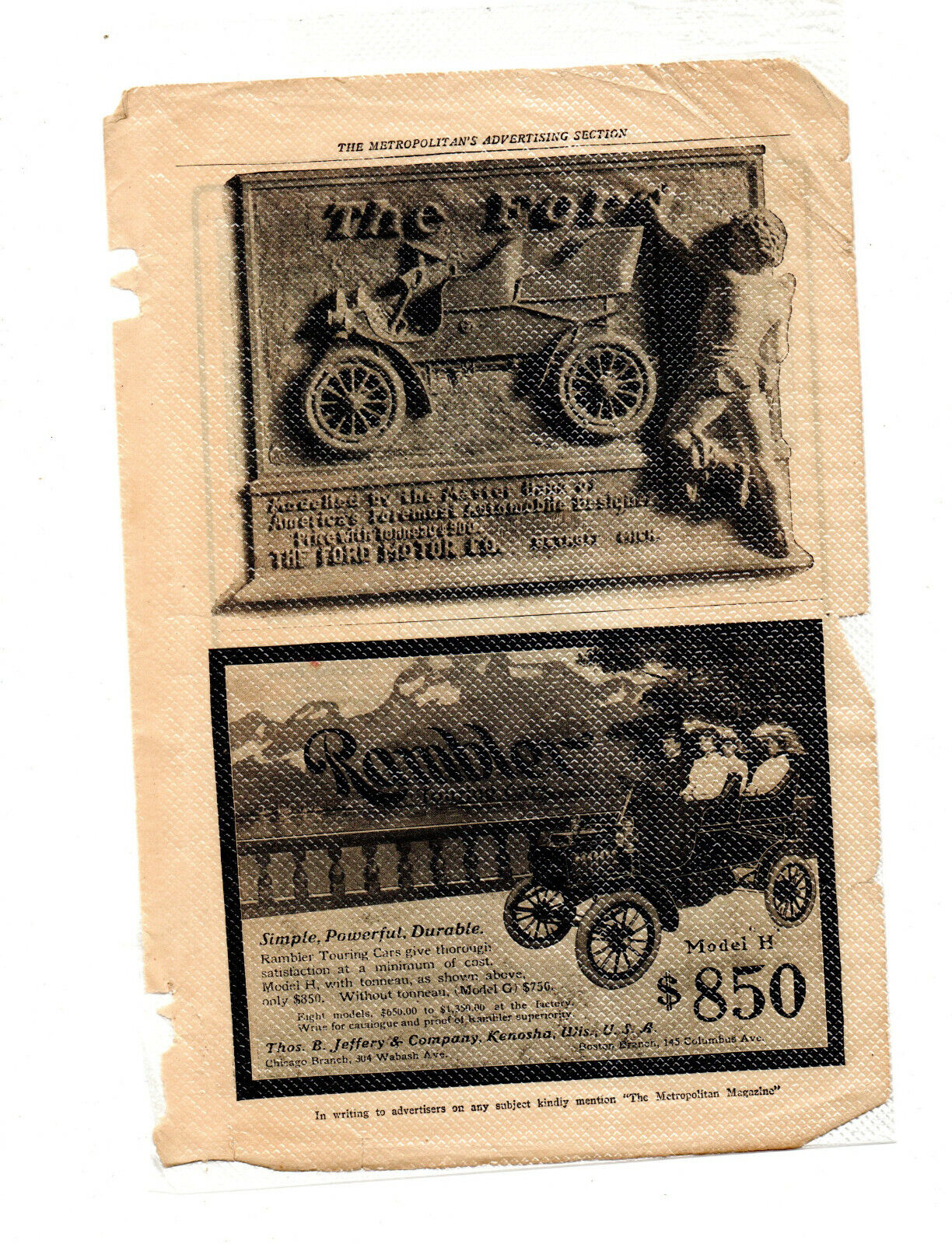 1900\'s OLD MAGAZINE PRINT AD,2 sided-Ford-Rambler- Automobiles-Motor Boats