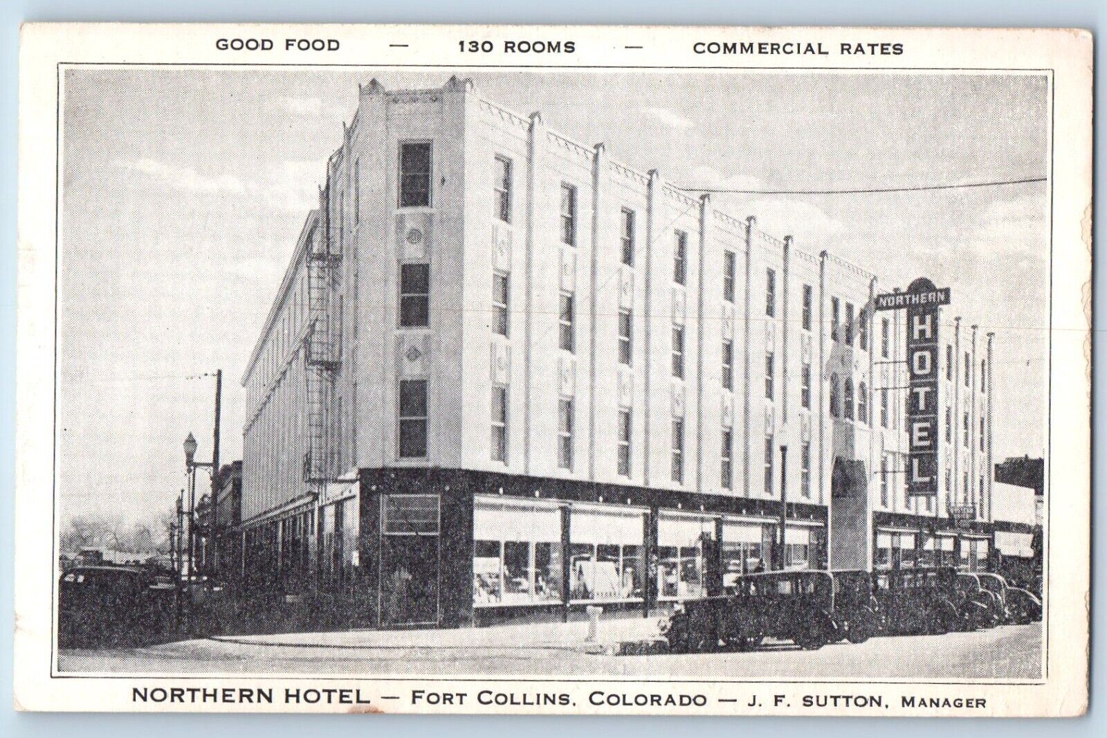 Fort Collins Colorado CO Postcard Northern Hotel Exterior Building 1940 Vintage