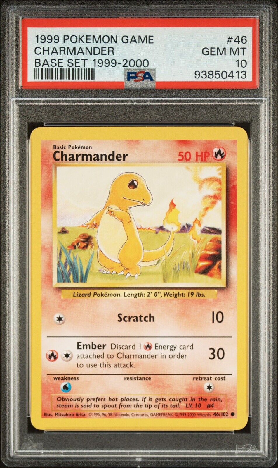Charmander WOTC Pokemon Card 46/102 - 4TH PRINT ©️ 1999 - 2000 PSA 10