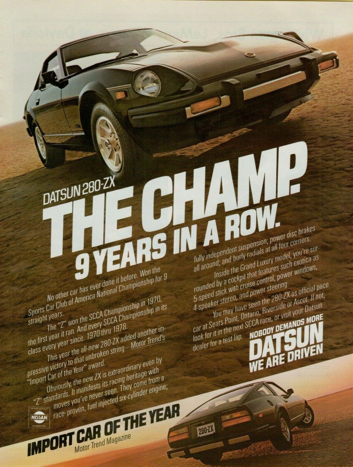 1979 Datsun 280-ZX SCCA Championship The Champ Original Photo Vintage Print Ad
