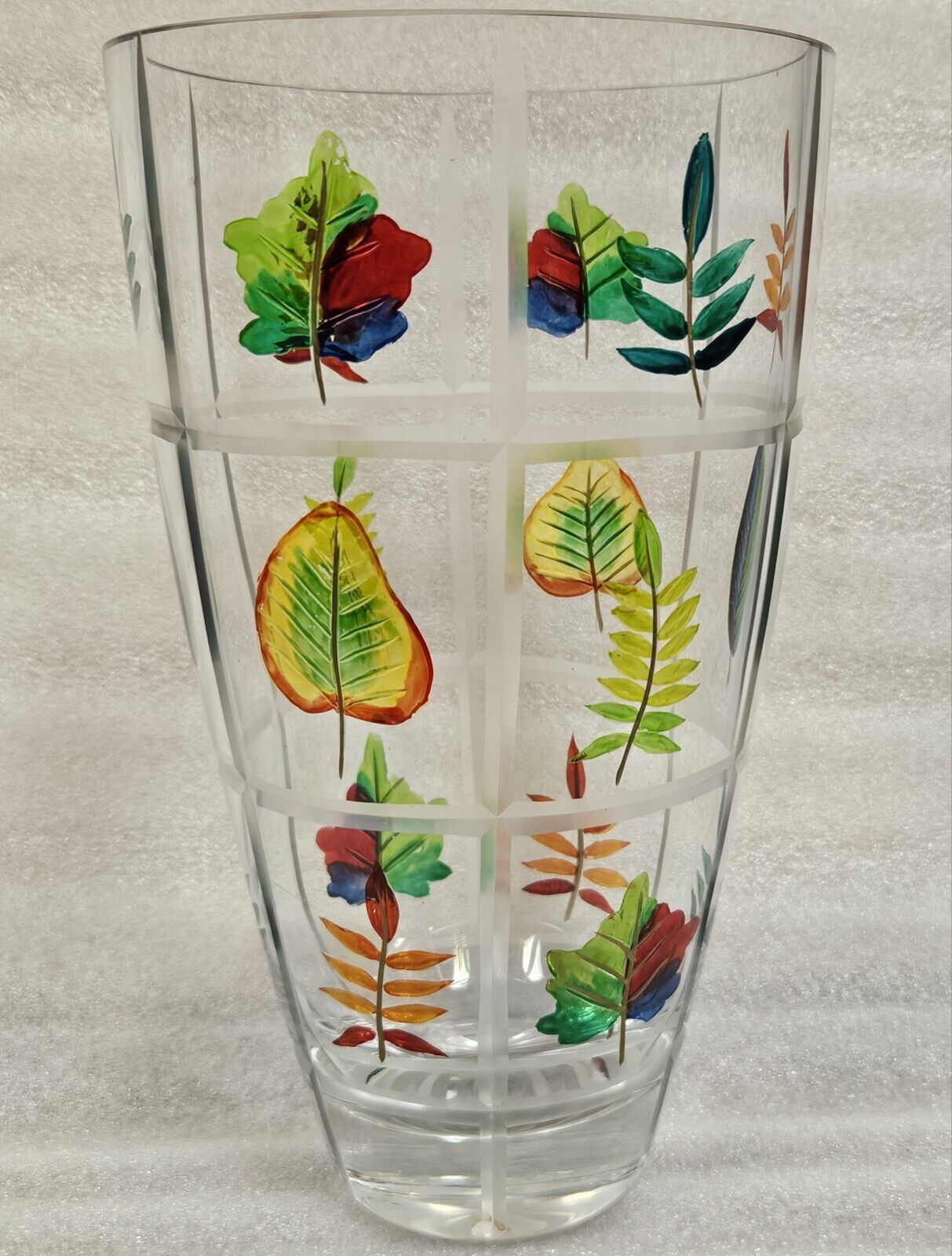 Vintage Fifth Ave Crystal Hand Painted Leaf Vase Made In Romania