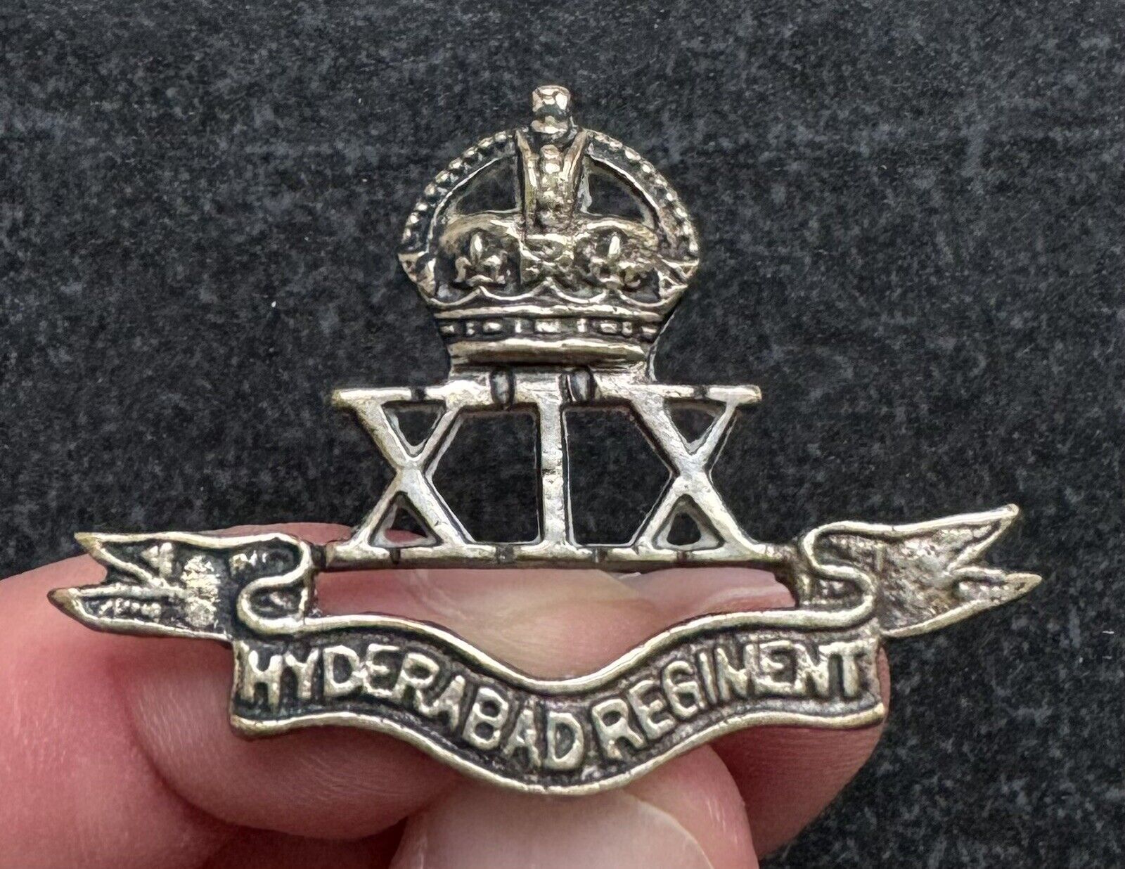 Genuine India 19th Hyderabad Regiment Silver Cast Cap Badge