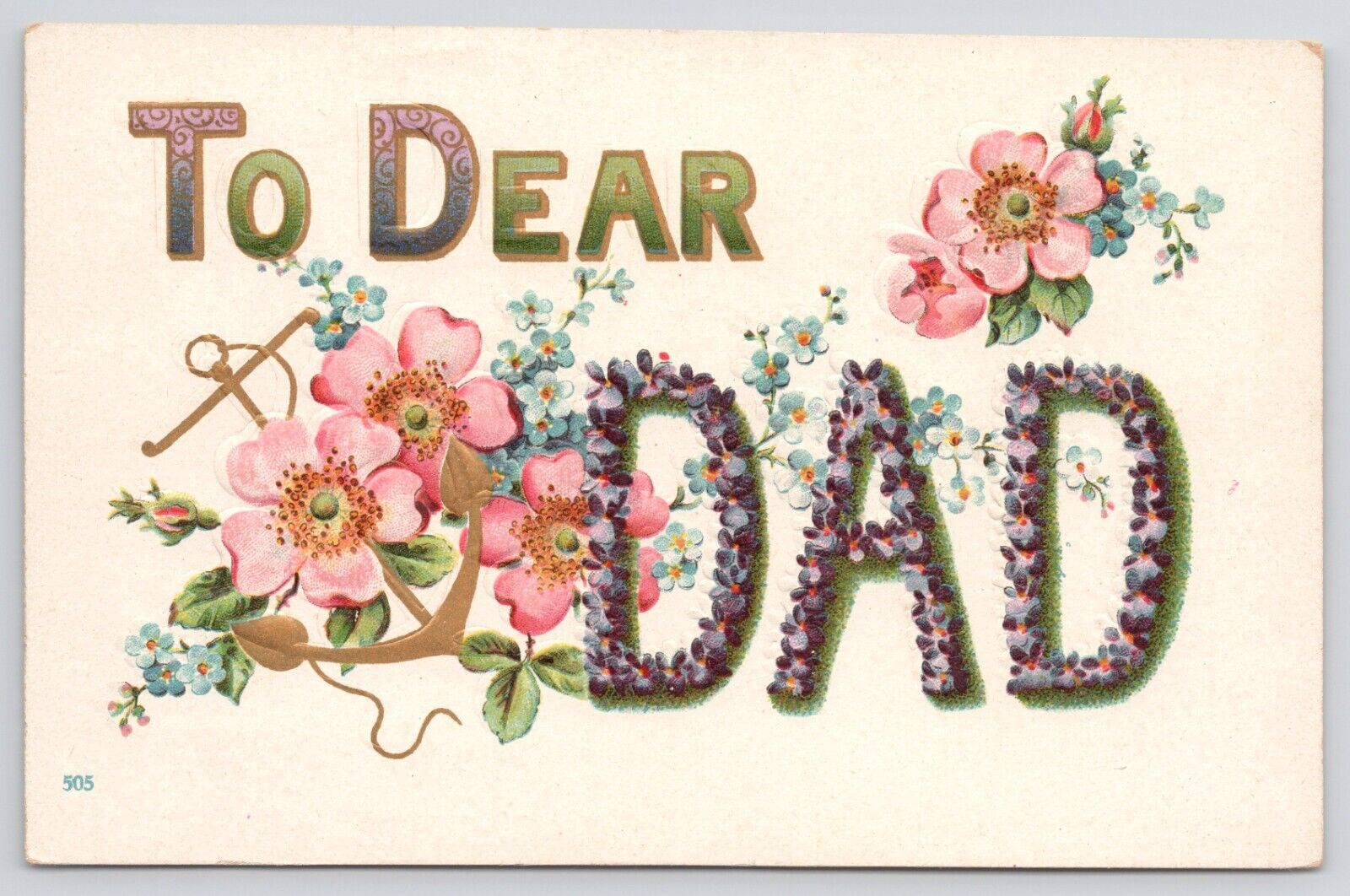 To Dear Dad Large Letter Greeting Embossed Divided Back Postcard