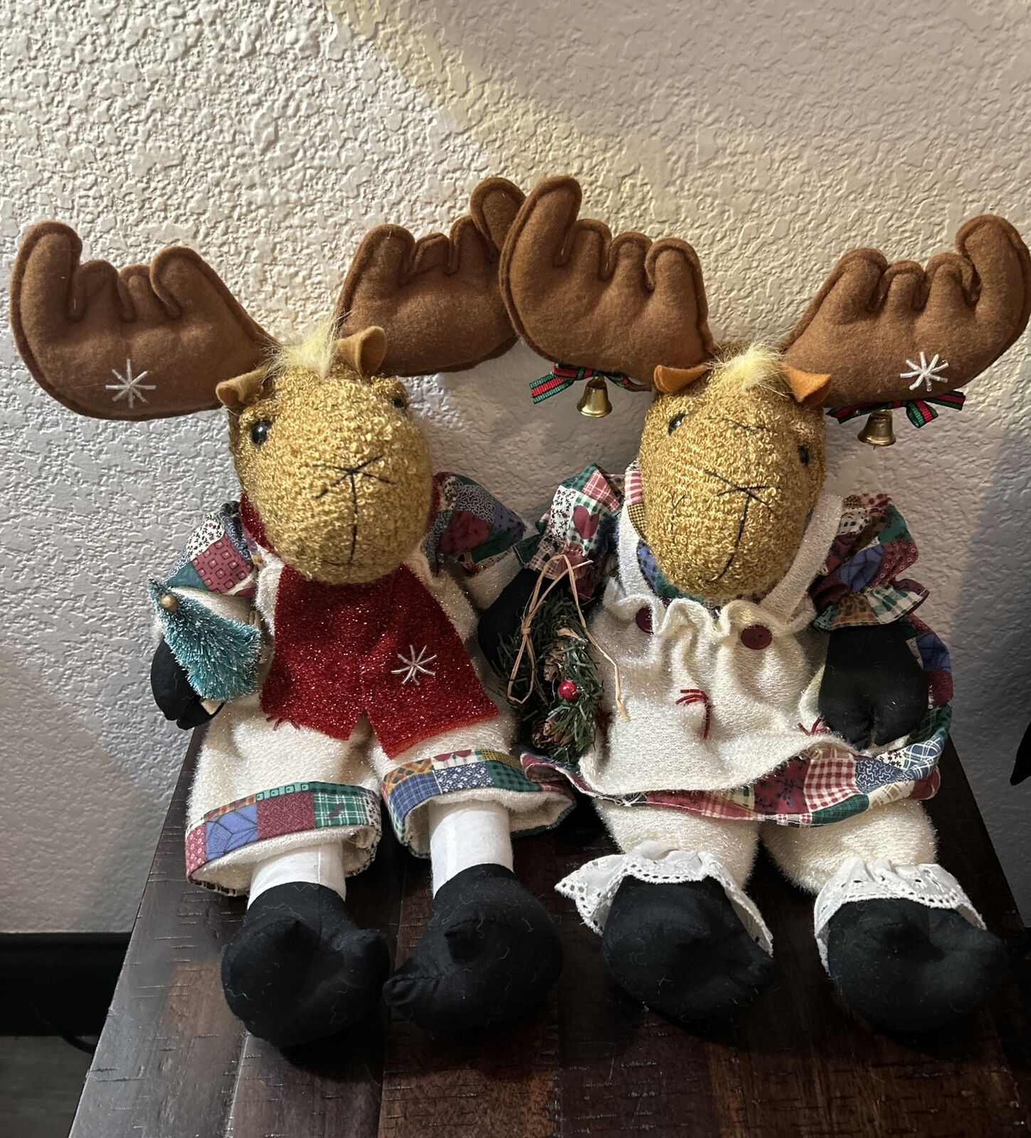 Vintage Christmas  Moose  Shelf Sitting Set Approximately 19” Long