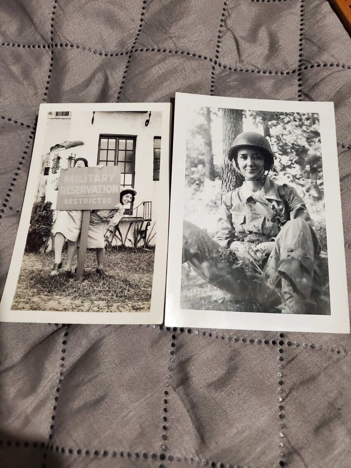 Vintage Female Military Snapshot Lot Of 2 Soldier Reserve Sign Posing 1940s