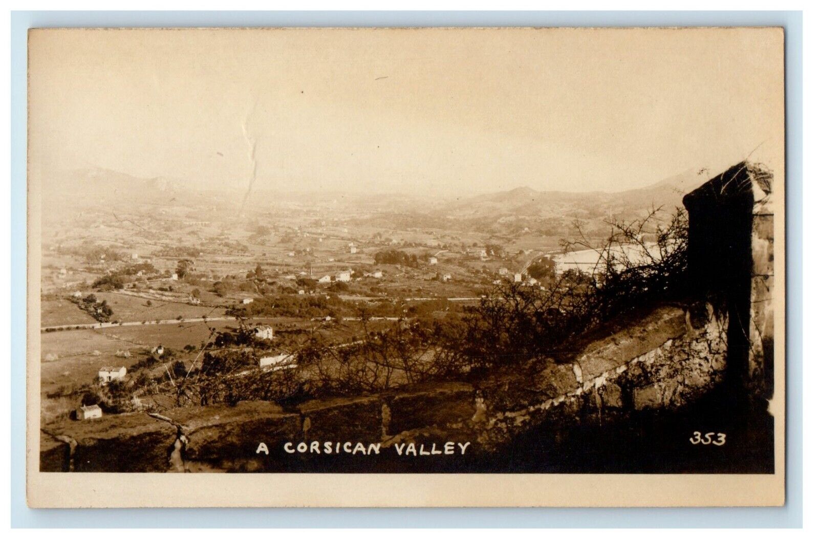 c1920's Bird's Eye View Of A Corsican Valley France RPPC Photo Vintage Postcard