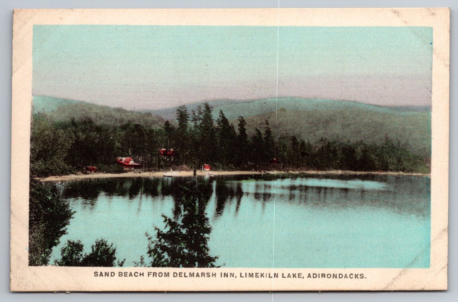 Sand Beach From Delmarsh Inn. Limekiln Lake NY Vintage Postcard