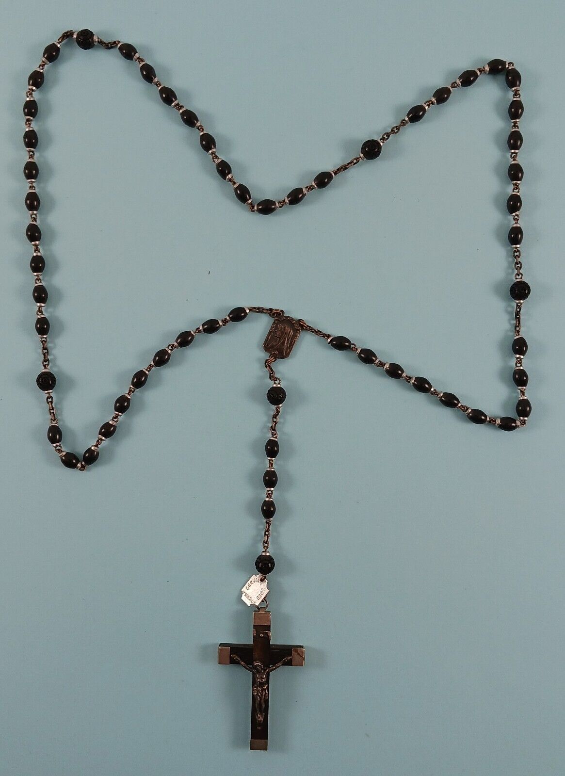 Vintage Coco Bead Wood Rosary with Wood Crucifix, Lourdes, France