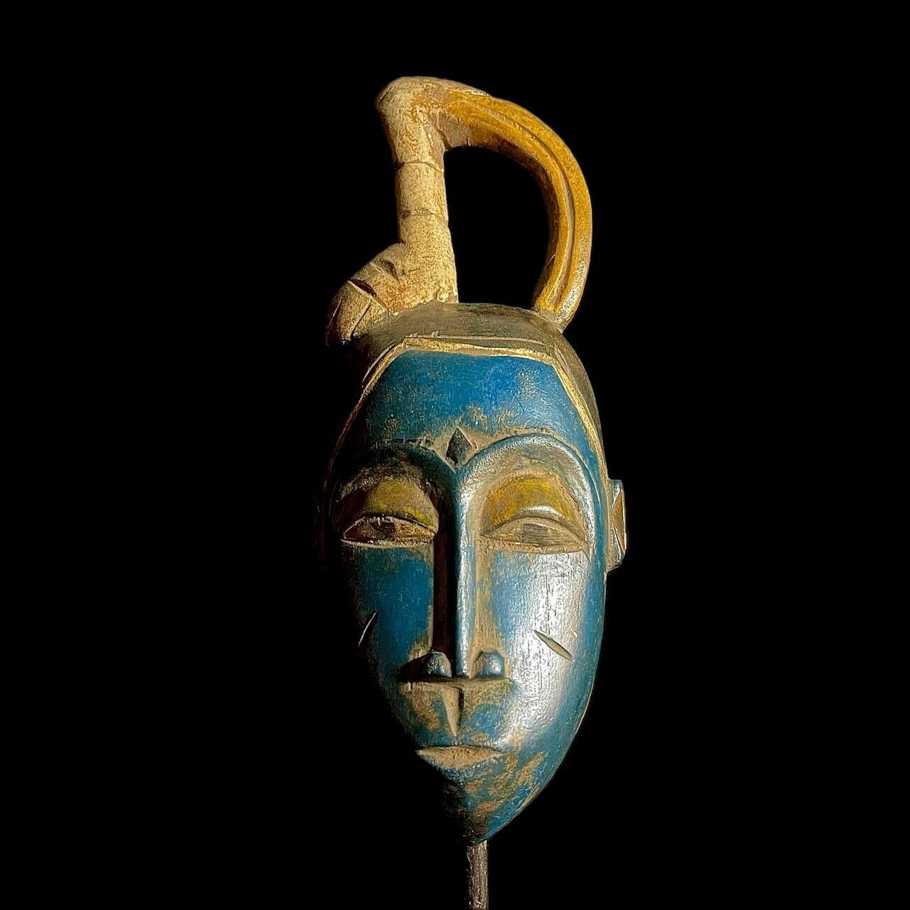 African Mask Antiques Tribal Face Vintage Wood Carved Yaure Guro Mask-9231
