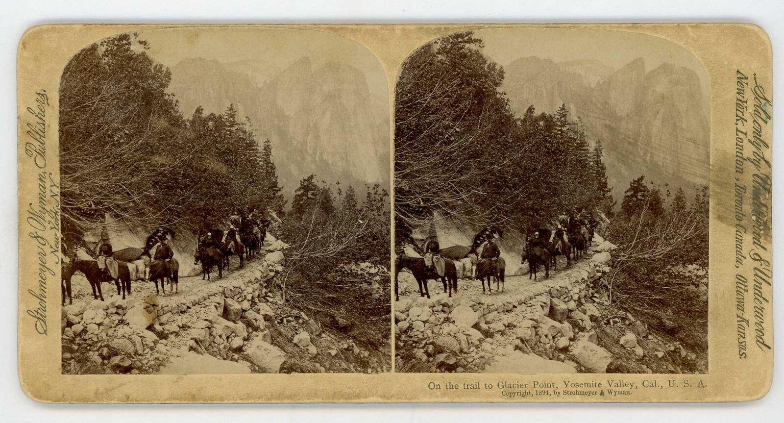 Yosemite HORSE RIDERS ON TRAIL TO GLACIER POINT Stereoview 339_24