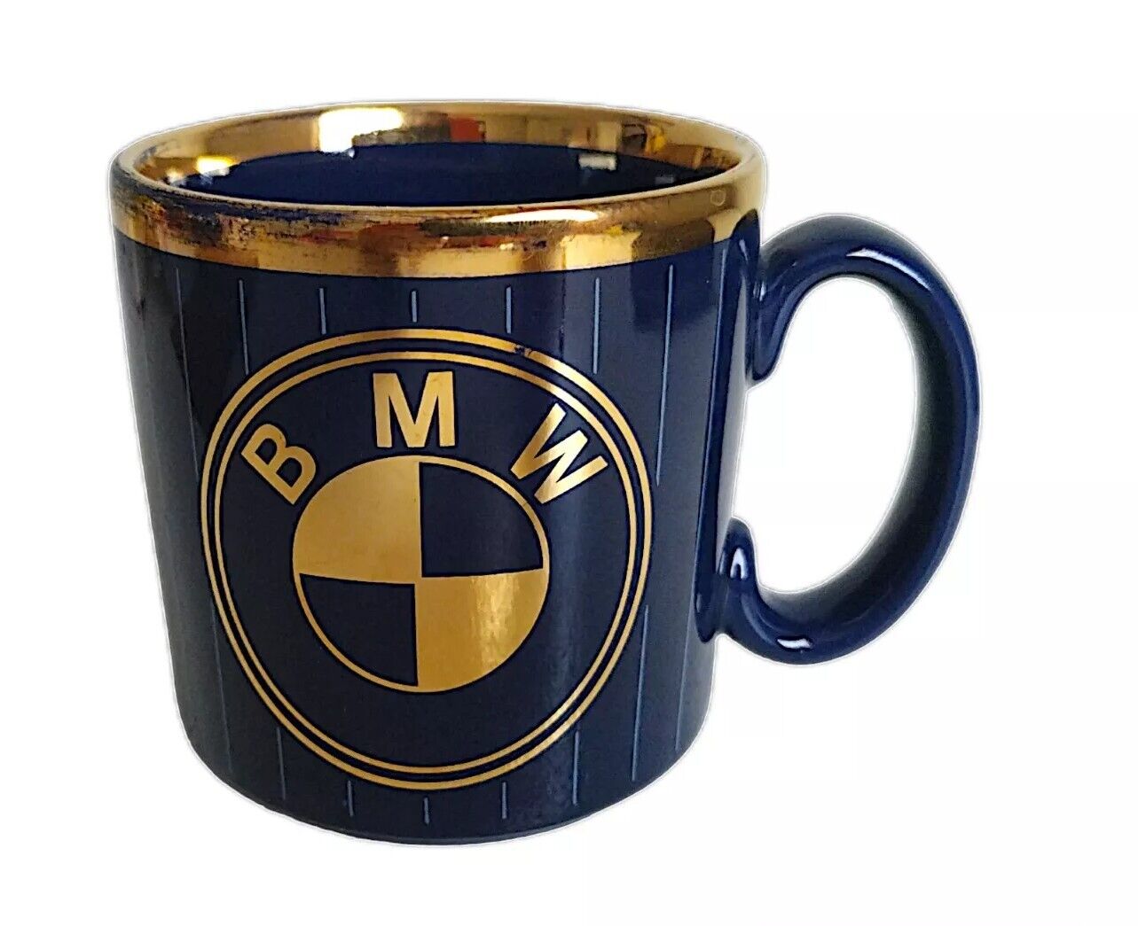 VTG BMW Owners Coffee Mug Cup Rare Made In England Blue Gold Stripe