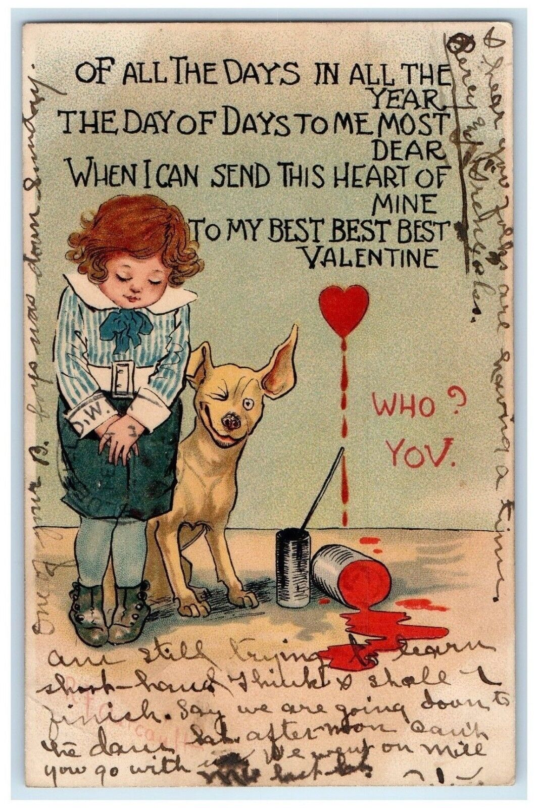 c1905 Valentine Girl Painter Dog Outcault Tuck\'s Roanoke Virginia VA Postcard