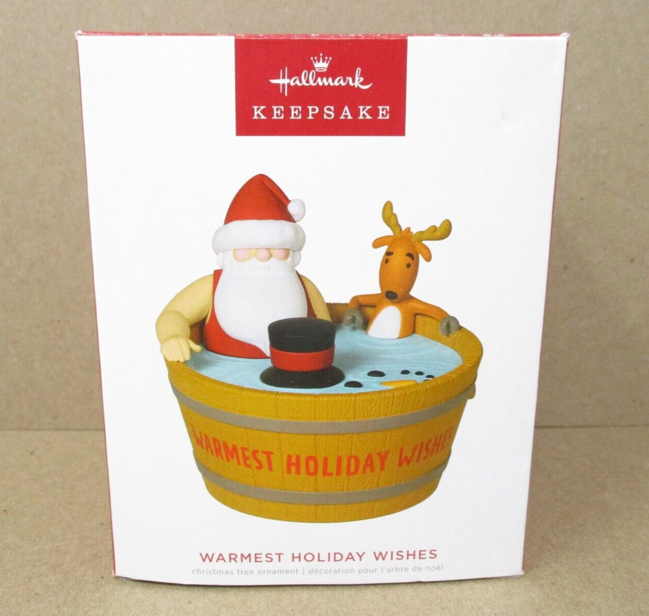 Hallmark Christmas Ornament 2022 Warmest Holiday Wishes Santa Reindeer Hot Tub