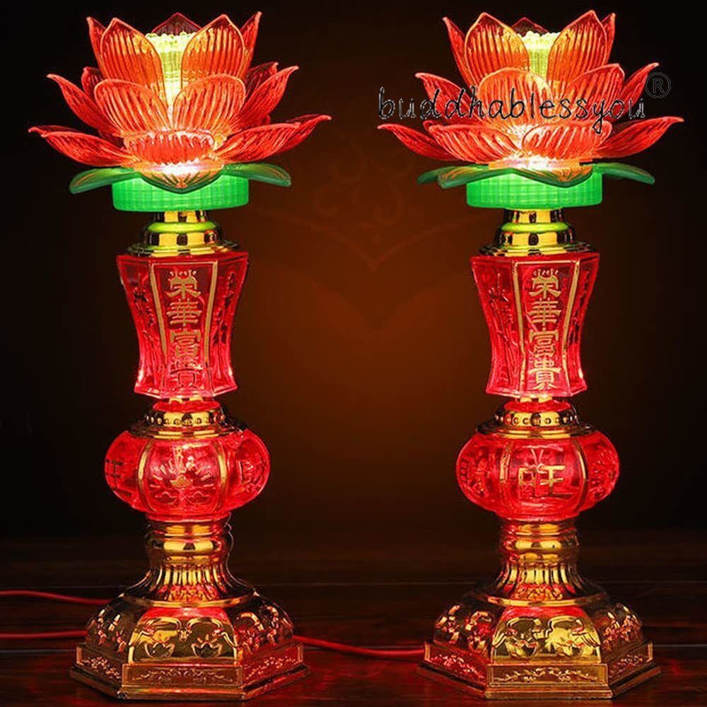  110V 220V 1pairs 9.8inch LED Buddha Lotus Lamp Guanyin Wealth Buddhist Supplies