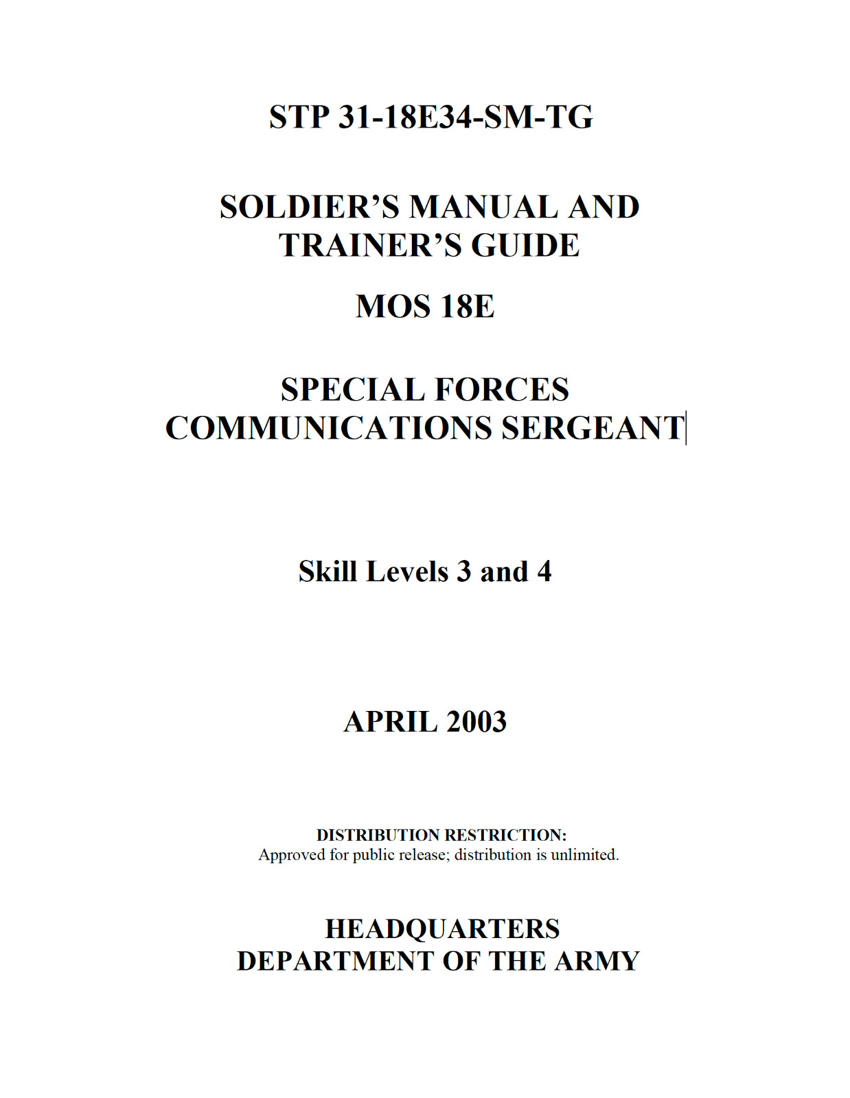 165 Page STP 31-18E34-SM-TG MOS 18E SF COMMUNICATIONS SERGEANT Manual on Data CD