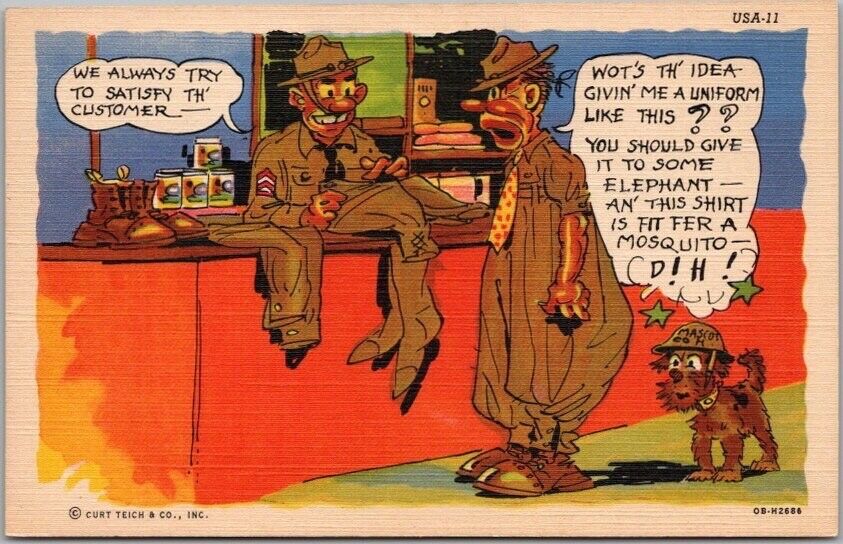 c1940s RAY WALTERS Postcard Military Humor / Curteich Linen Army Comics USA-11