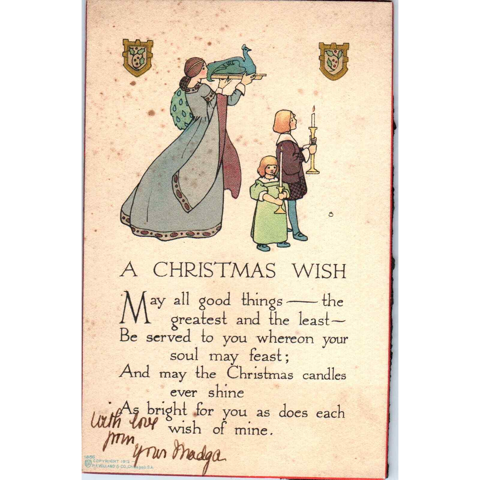 1912 Victorian Postcard PF Volland A Christmas Wish Poem Mother and Children SE4