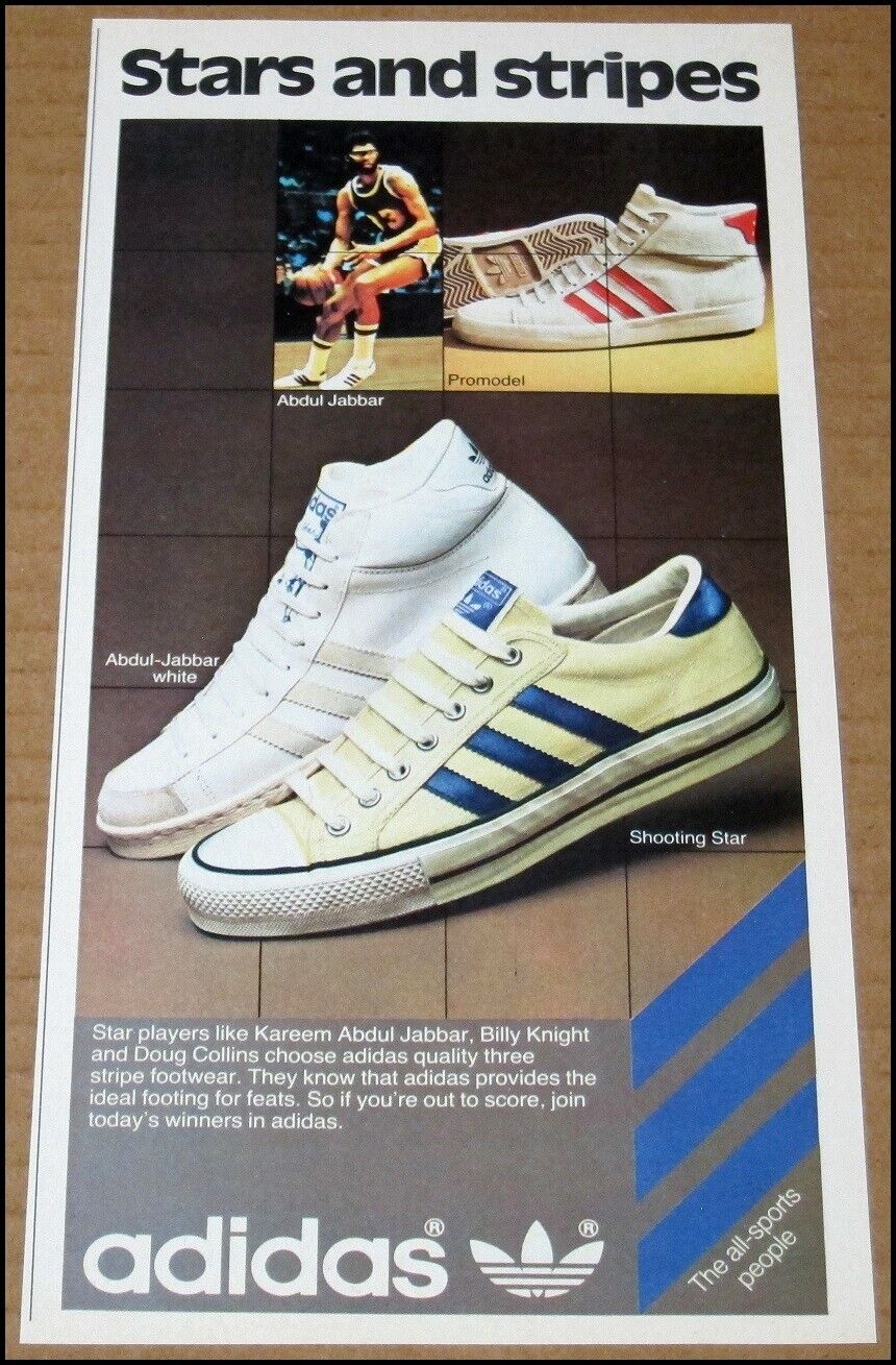 1978 Kareem Abdul-Jabbar Adidas Basketball Shoes Print Ad Advertisement Clipping