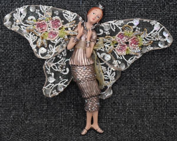 DELIGHTFUL GISELE GRAHAM BEADED LACY WINGED FAIRY QUEEN ORNAMENT