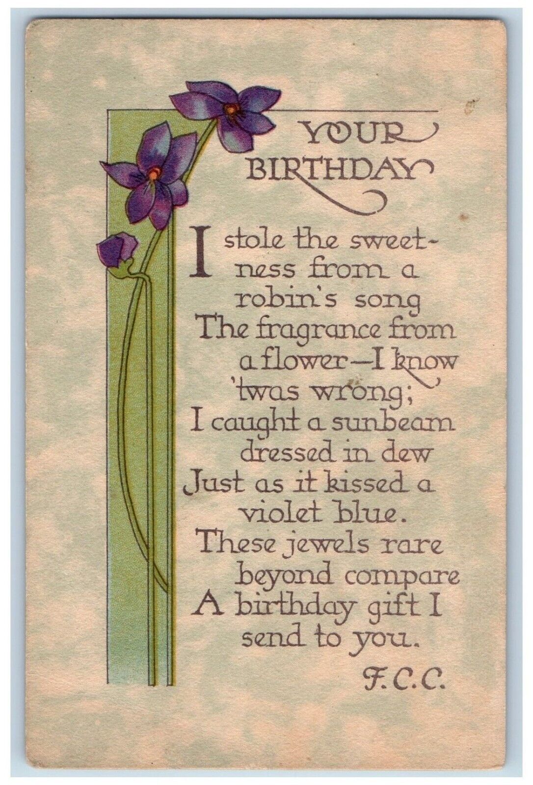 Raymond Howe Postcard Birthday Arts Crafts Flowers c1910\'s Unposted Antique