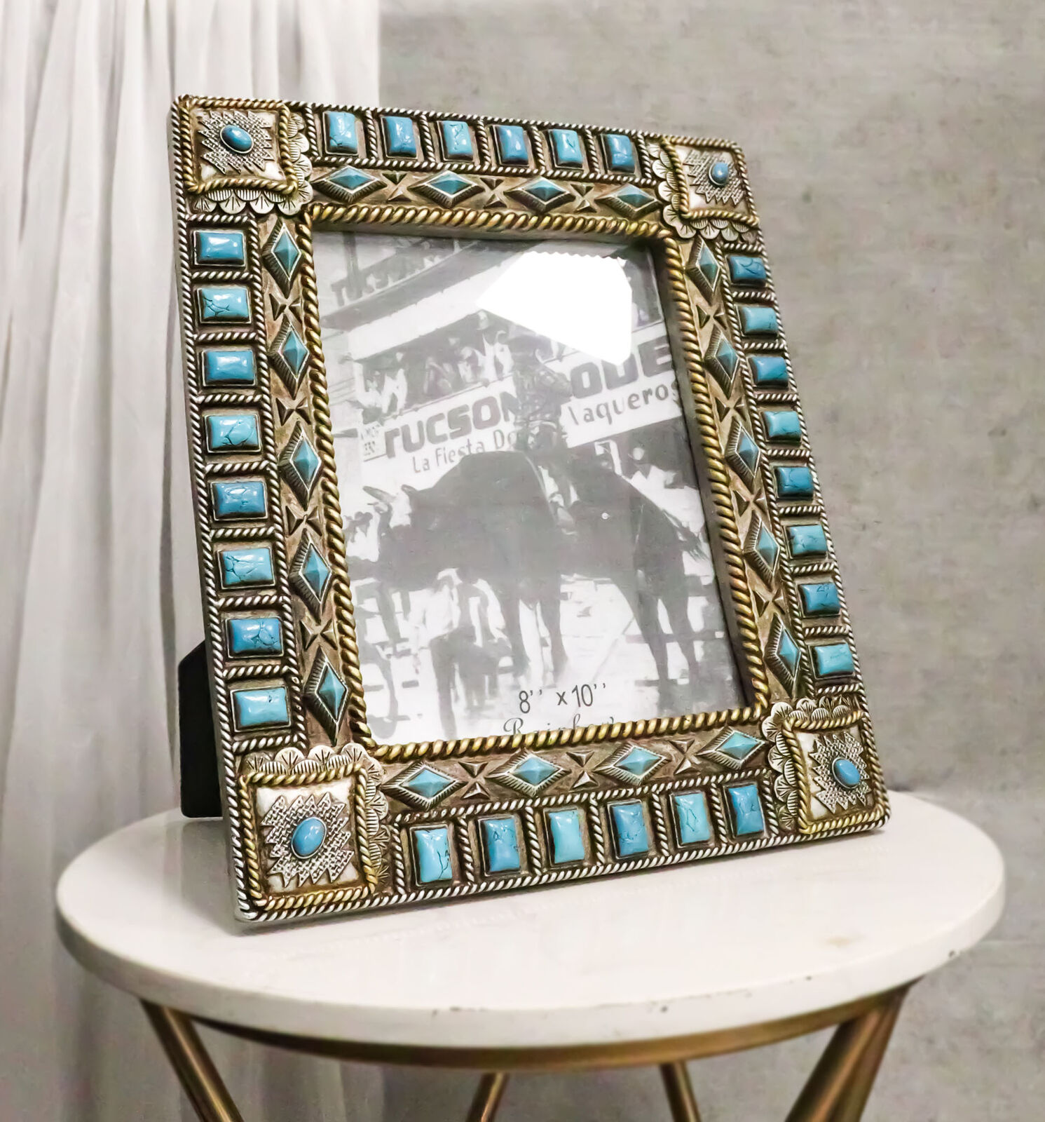 Rustic Western Turquoise Gems Geometric Patterns Ropes Picture Frame 8\